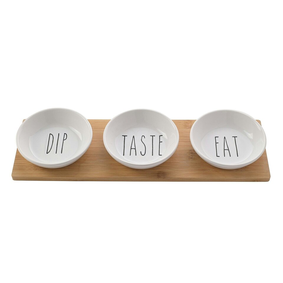 image 1 of Hestia Set Of 3 Snack Bowls On A Wooden Tray