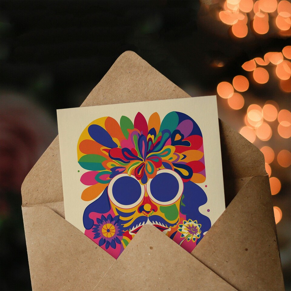 image 1 of Uncle Colourful Trippy Hippy Psychedelic Retro Hippie Birthday Card