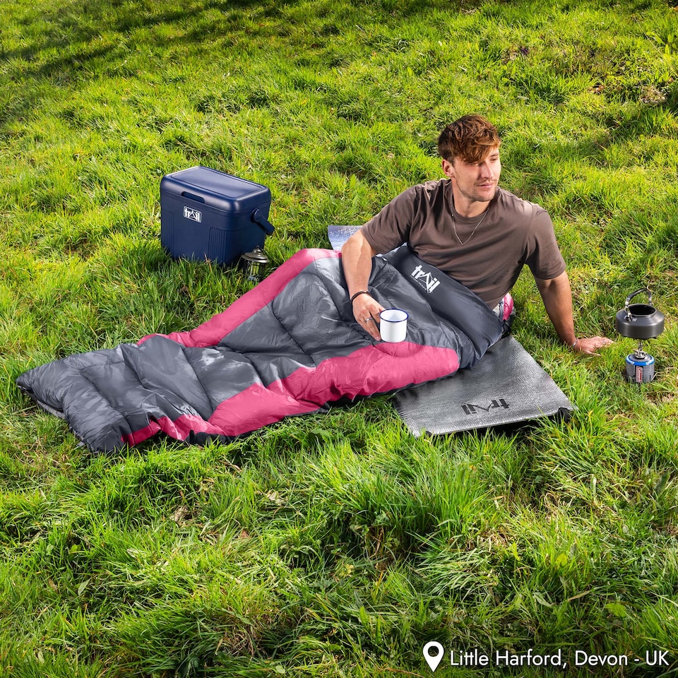 image 1 of Adult Sleeping Bag 3 Season Single Person Warm Hood Carry Bag Trail Alpine 252 | Pink | Single | 1