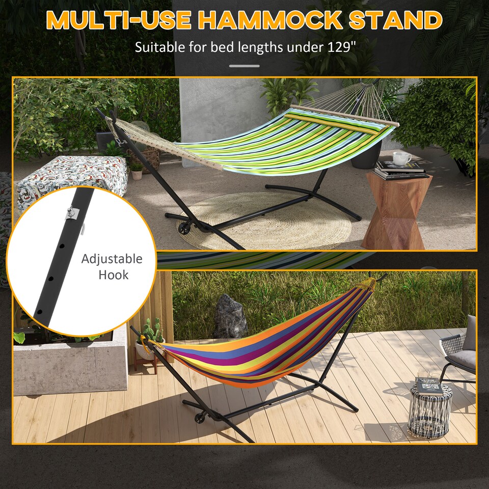 image 1 of Outsunny Hammock Stand w/ Wheels, Adjustable Hammock Stand w/ Carry Bag, Black | Black