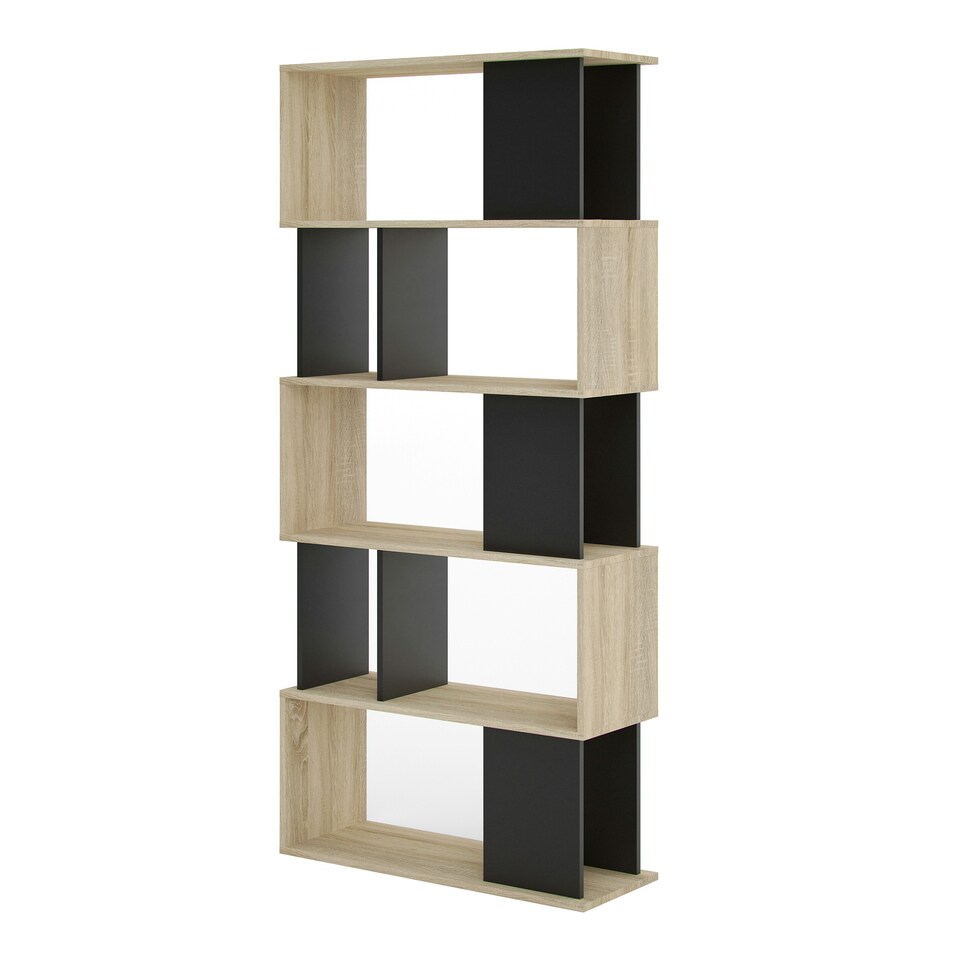 image 1 of Maze Open Bookcase 4 Shelves in Oak and Black