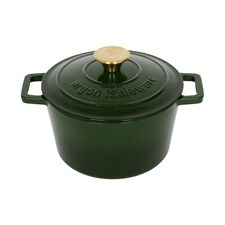 Argon Tableware 2.8L Round Cast Iron Casserole Dish with Self-Basting Lid - 2.95QT Dutch Oven Roasting Dish Pot | Green | Green | 1