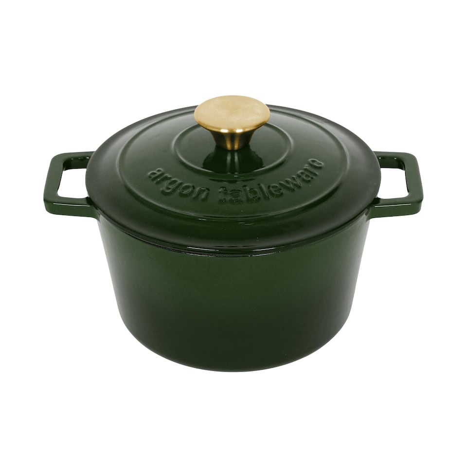 image 1 of Argon Tableware 2.8L Round Cast Iron Casserole Dish with Self-Basting Lid - 2.95QT Dutch Oven Roasting Dish Pot | Green | Green | 1