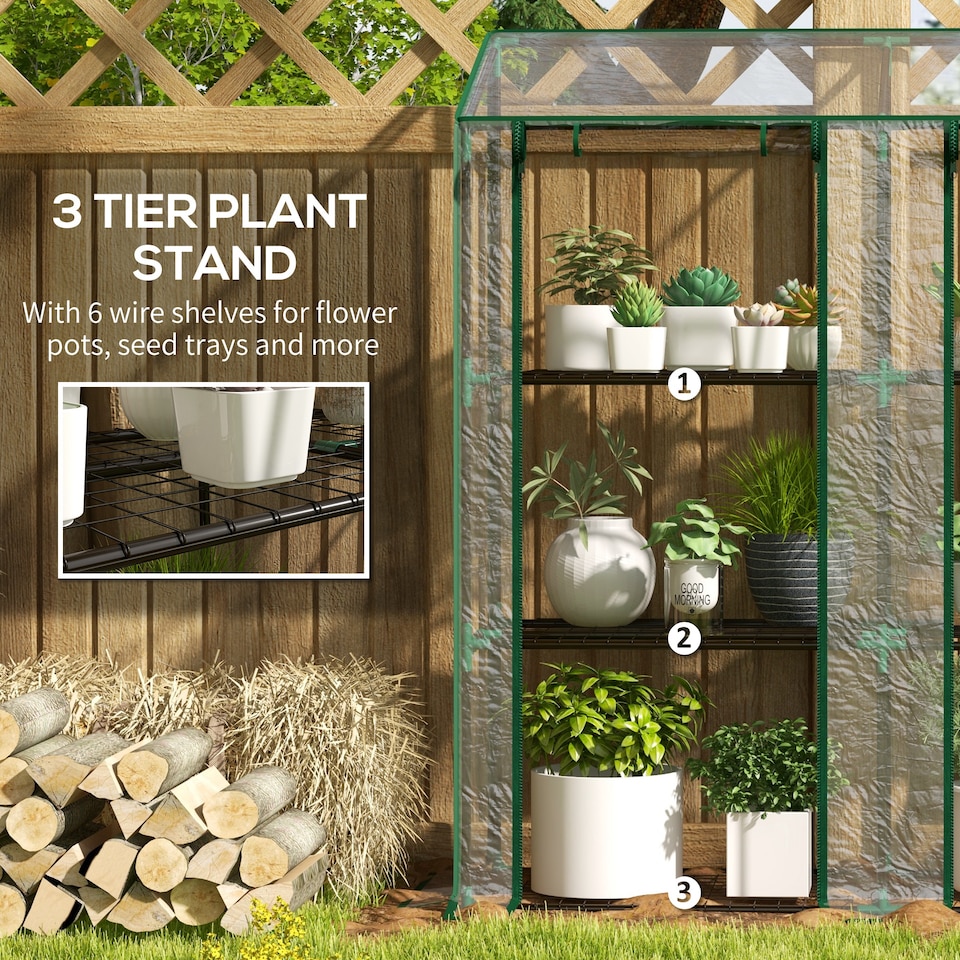 image 1 of Outsunny 3 Tier Lean-to Mini Greenhouse with Plastic Cover, Clear