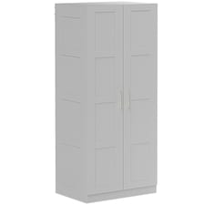 HOMCOM Wardrobe for Bedroom, Double Wardrobe with Hanging Rail, Grey