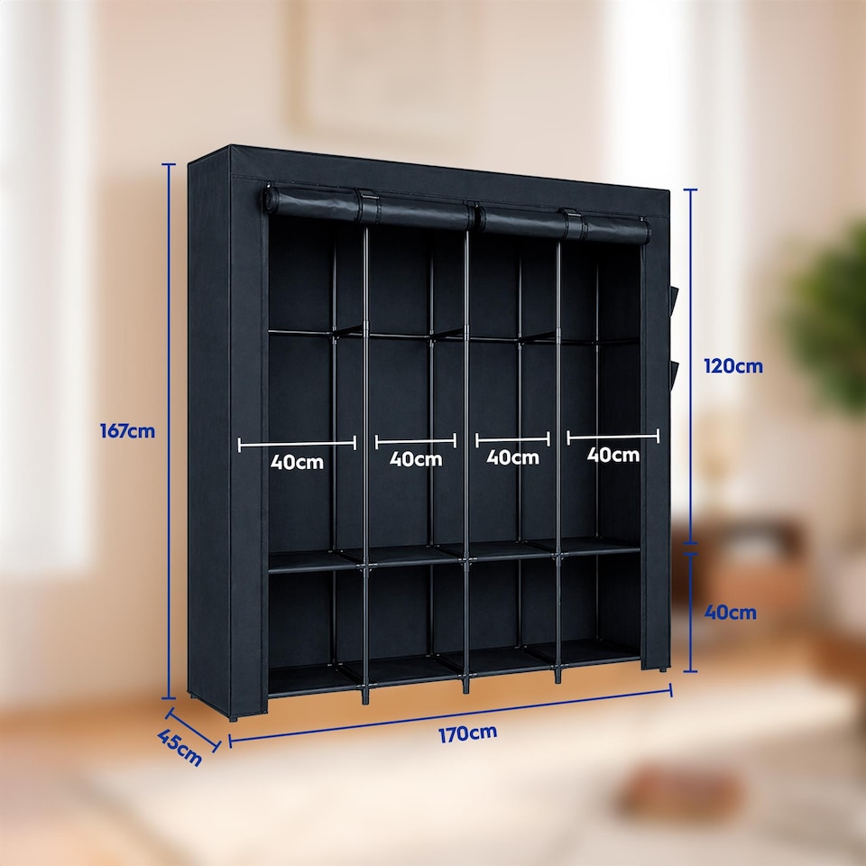 image 1 of Harbour Housewares Portable Fabric Wardrobe - 170 x 45 x 167cm