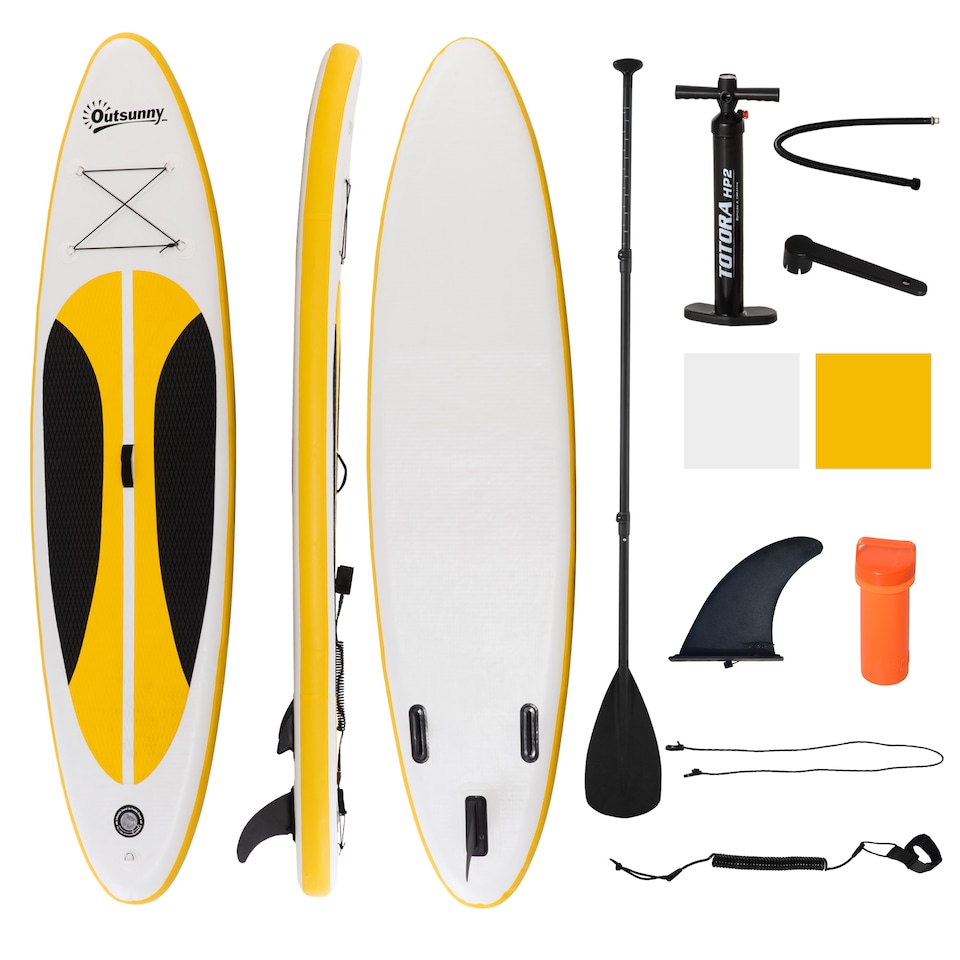 image 1 of Outsunny 10' x 30' x 6' Inflatable Stand Up Paddle Board, Non-Slip & Ultra-Light Deck with ISUP Accessories, Adj Paddle, Backpack Bag, and Three Bottom Fins, for Youth Adults Beginner, White | White | White