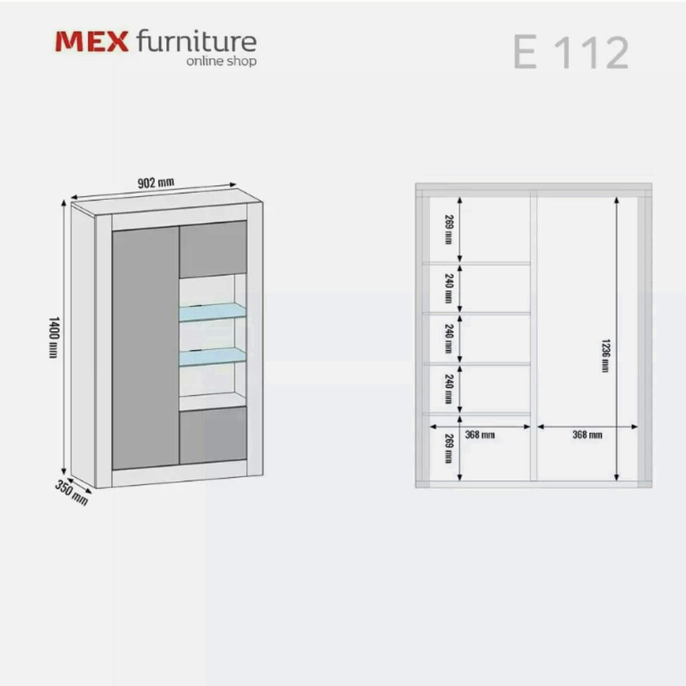 image 1 of Display Cabinet 93cm Grey Gloss Doors Dark Matt Body Free LED | Grey