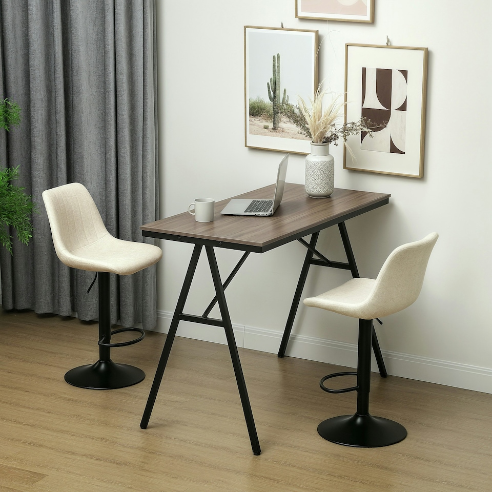 image 1 of HOMCOM Bar Stools Set of 2 Adjustable Swivel Bar Chairs with Backrest Cream | Beige