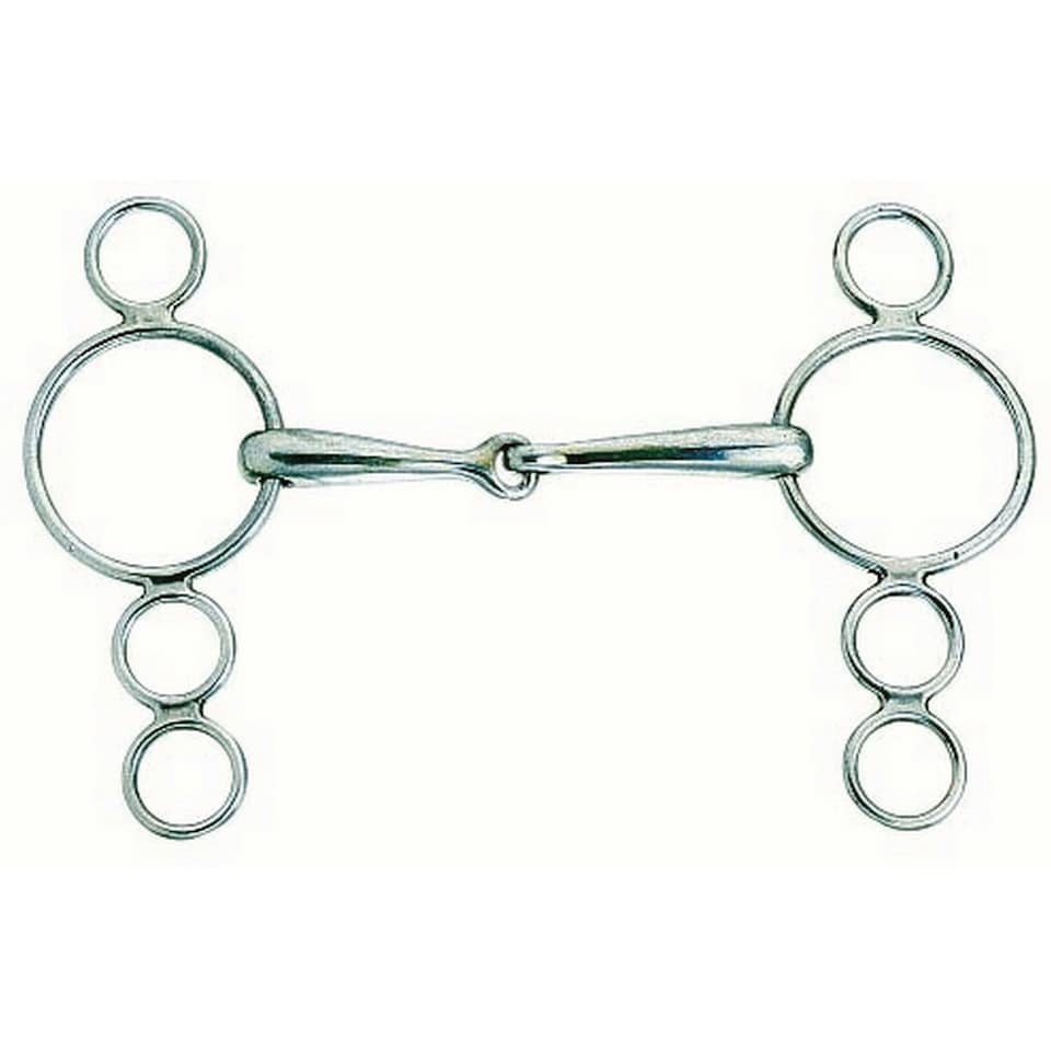 Korsteel Horses Stainless Steel Jointed 3 Ring Dutch Gag Bit - Silver - 5in
