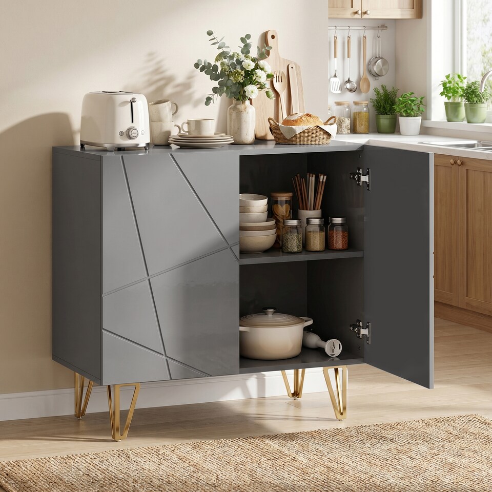 image 1 of HOMCOM Storage Cabinet, Sideboard with Adjustable Shelf, Grey