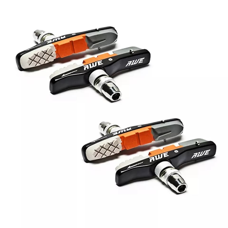 image 1 of AWE Set x 2 Triple V Brake Blocks/Pads Alloy Cassette Grey/Orange/White 72mm SPARE PADS