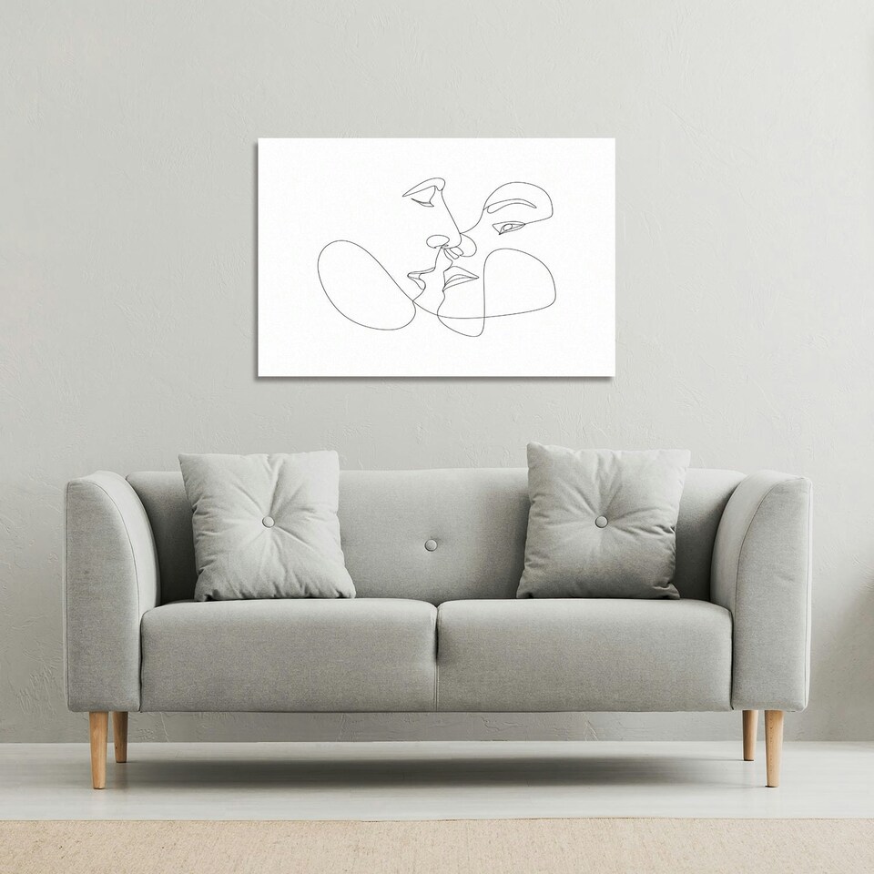 image 1 of couple kiss in line art (Canvas Print) 31 x 41 x 4cm