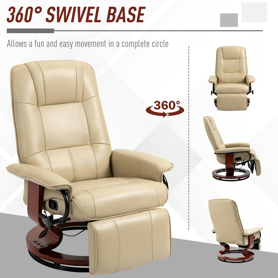 image 1 of HOMCOM Ergonomic Office Recliner Sofa Chair PU Leather Armchair Lounger Cream