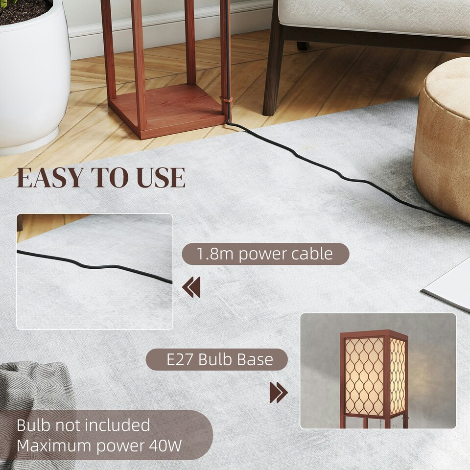 image 1 of HOMCOM Modern Floor Lamp Light with 3 Shelves Fabric Lampshade Brown | Brown