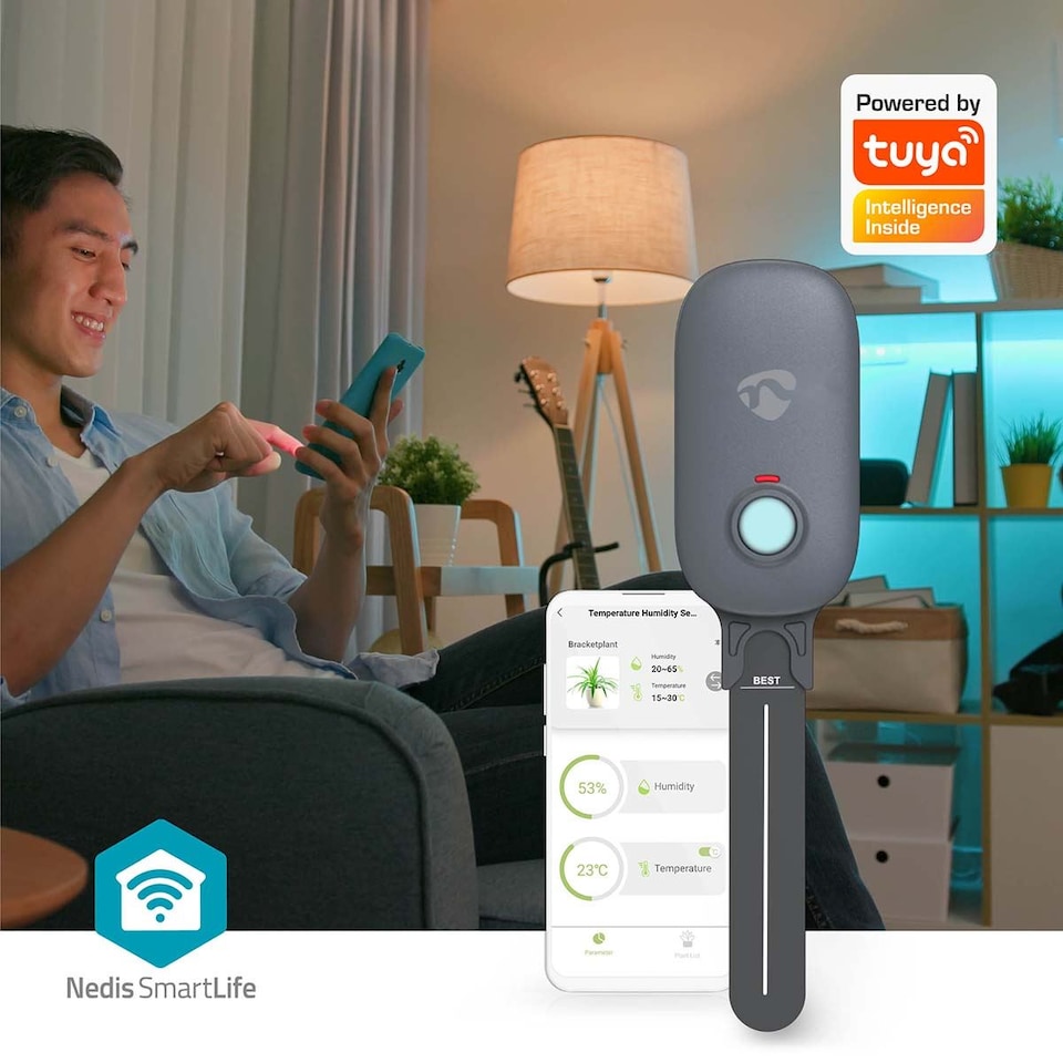 image 1 of Smartlife Soil Moisture Meter, Bluetooth Smart Sensor for Soil Moisture and Ambient Temperature Monitoring, Compatible with Smartlife App - Indoor/Outdoor Use - Grey