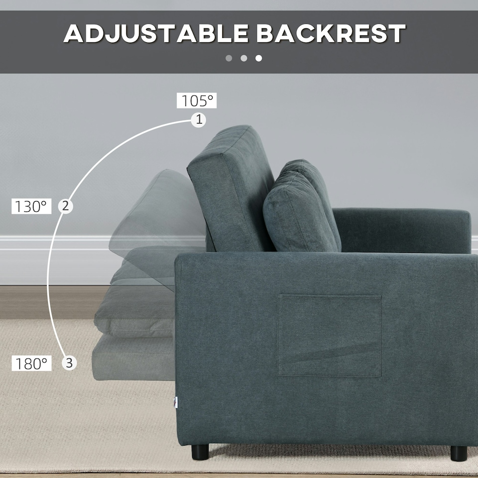 image 1 of HOMCOM 2 Seater Sofa Bed Convertible Bed Settee with Cushions, Grey