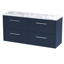 Balterley Winshill Contemporary 4 Drawer Wall Hung Vanity Unit with Laminate Worktop, Dark Blue, 1200mm