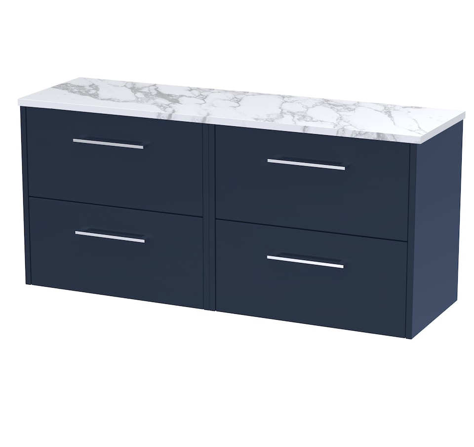 image 1 of Balterley Winshill Contemporary 4 Drawer Wall Hung Vanity Unit with Laminate Worktop, Dark Blue, 1200mm