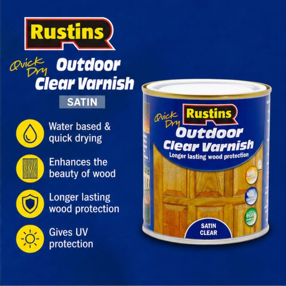 image 1 of Rustins Quick Dry Outdoor Clear Varnish Satin 250ml