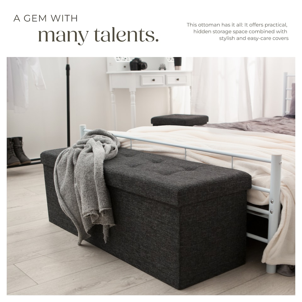 image 1 of Stool - foldable, padded, polyester, large storage space, 110 x 38 x 38 cm | Grey | dark grey | 110 x 38 x 38 cm | 1