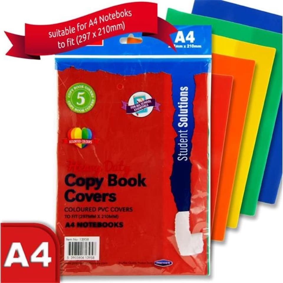 image 1 of Pack of 5 A4 Pvc Assorted Colours Heavy Duty Copy Book Covers by Student Solutions