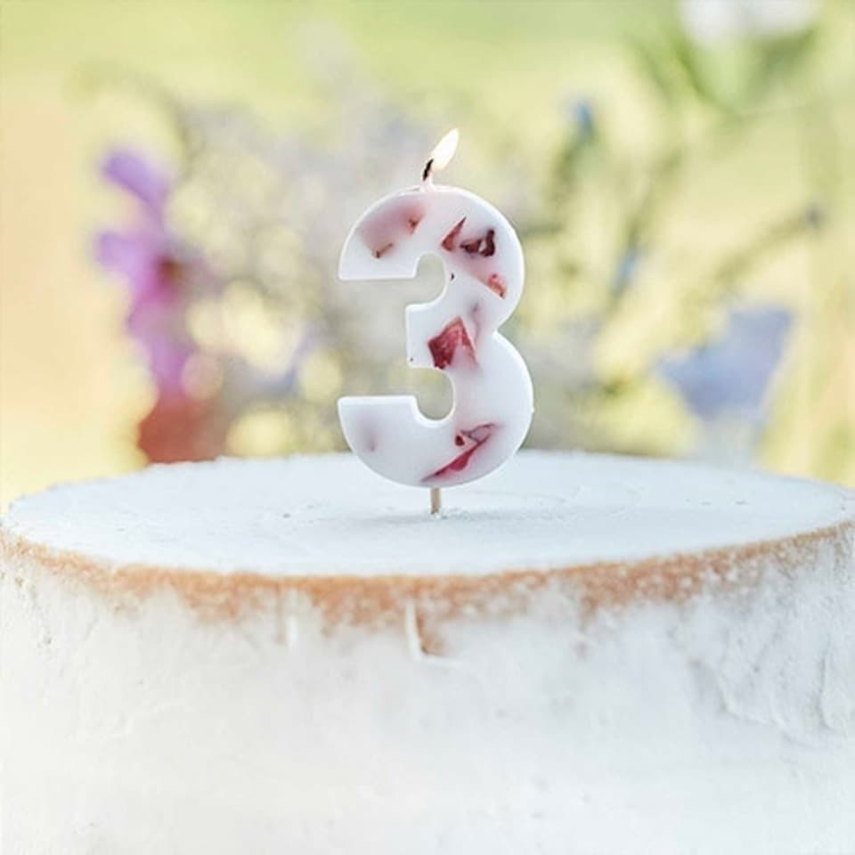 image 1 of Pressed Petal Number 3 Shaped Candle