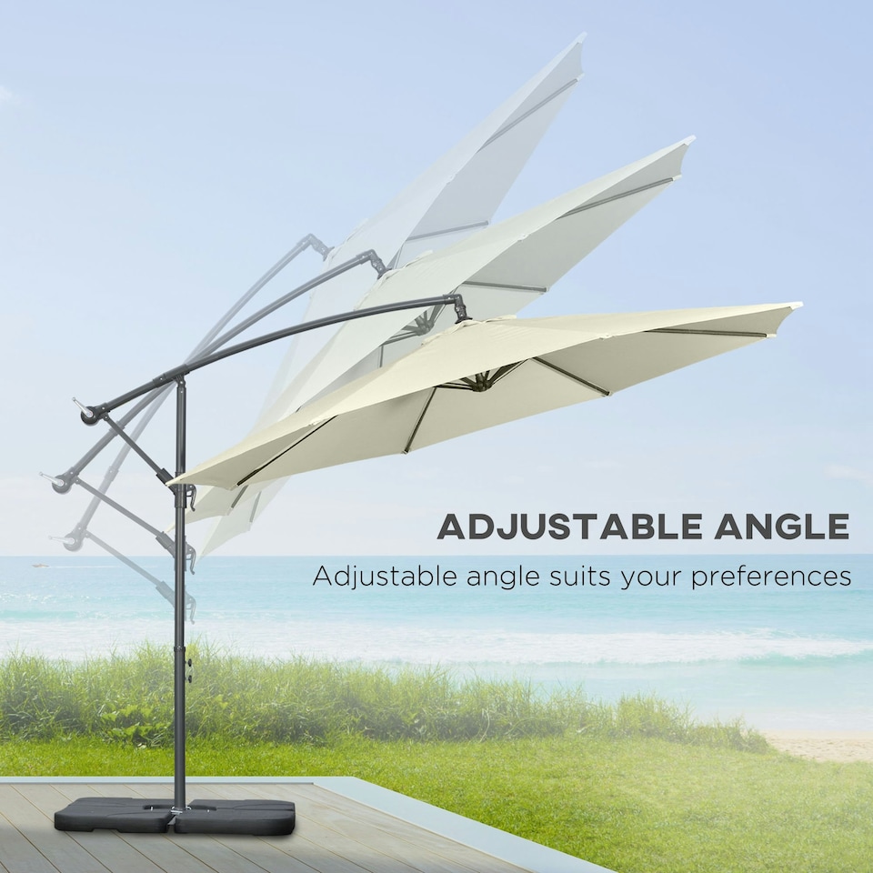 image 1 of Outsunny 3(m) Banana Parasol Cantilever Umbrella with Base Weight, Beige