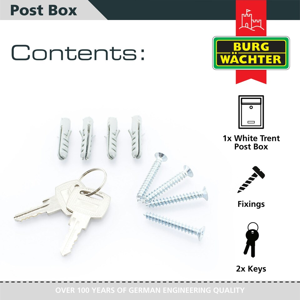 image 1 of Burg-Wachter Trent Wall Mounted Galvanised Steel Lockable Post Box - 26x34x9cm White