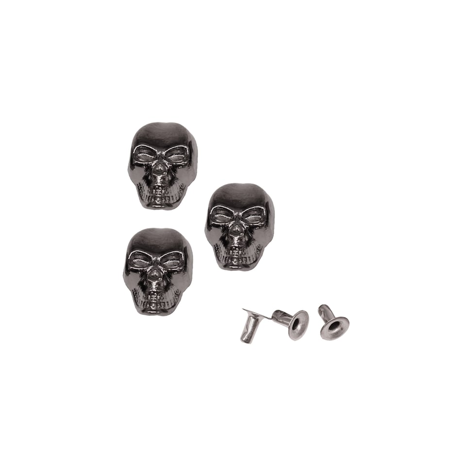 image 1 of 8mm x 13mm Gunmetal Metal Skull Head Studs for DIY Projects - 50pcs