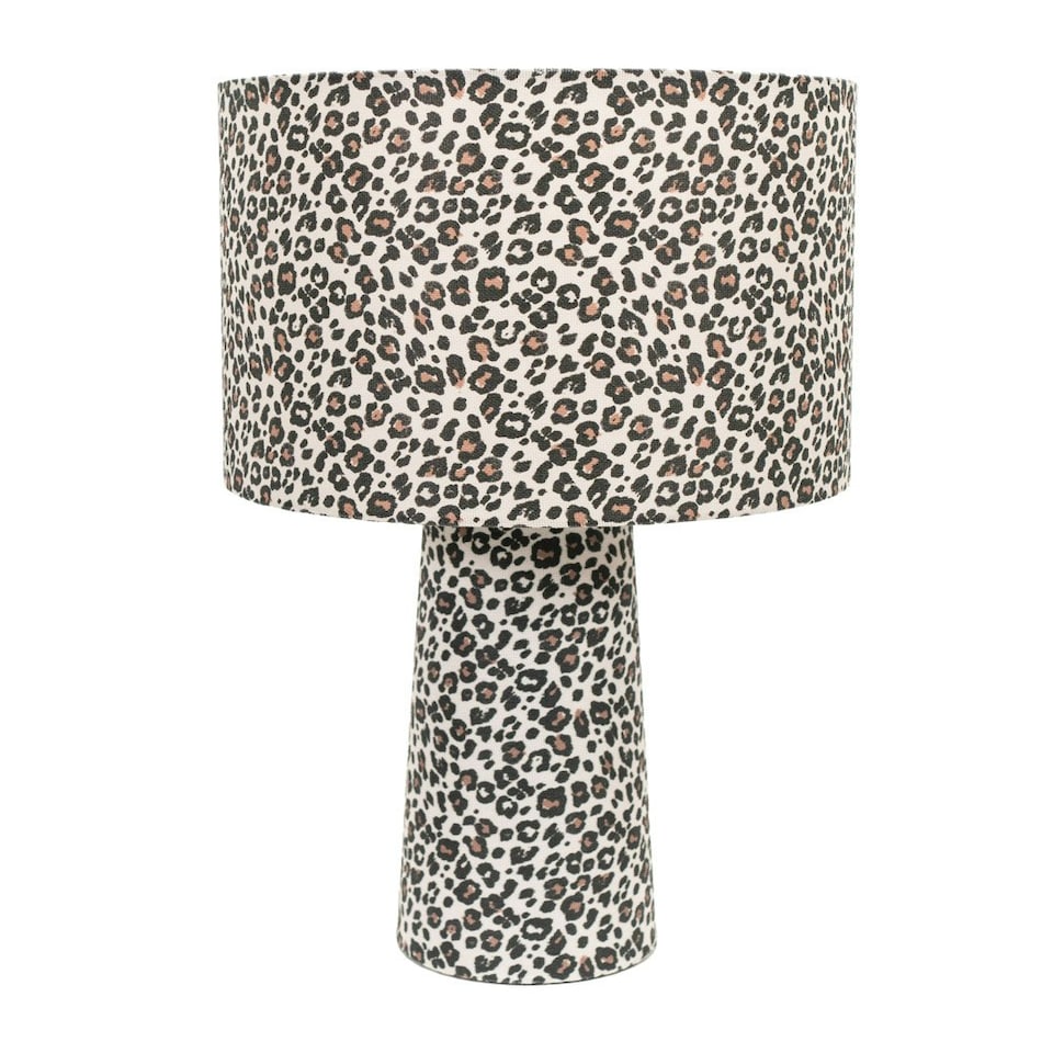 image 1 of ValueLights Bertie Leopard Print Full Fabric Table Lamp Brown