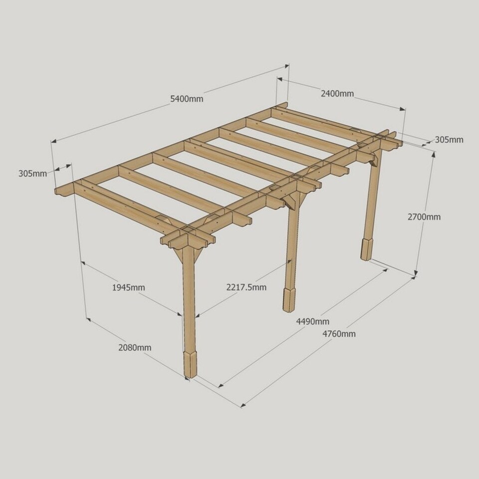 image 1 of Wall Mounted Double Premium Pergola 3 Posts - Wood - L240 x W540 x H270 cm - Light Green