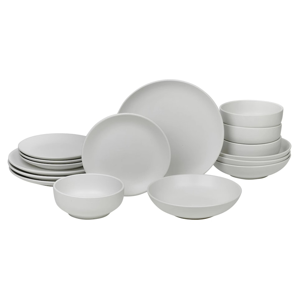 image 1 of Coloured Stone Ceramic Dinnerware Crockery Plates Bowls Dining Set | White | 32 Pcs White | 32