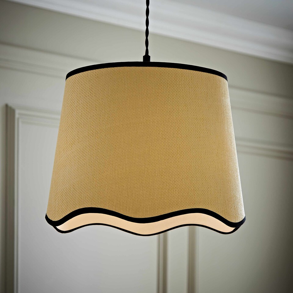 image 1 of ValueLights Dutton Natural Black Trim Scallop Large Ceiling Lamp Shade | Black