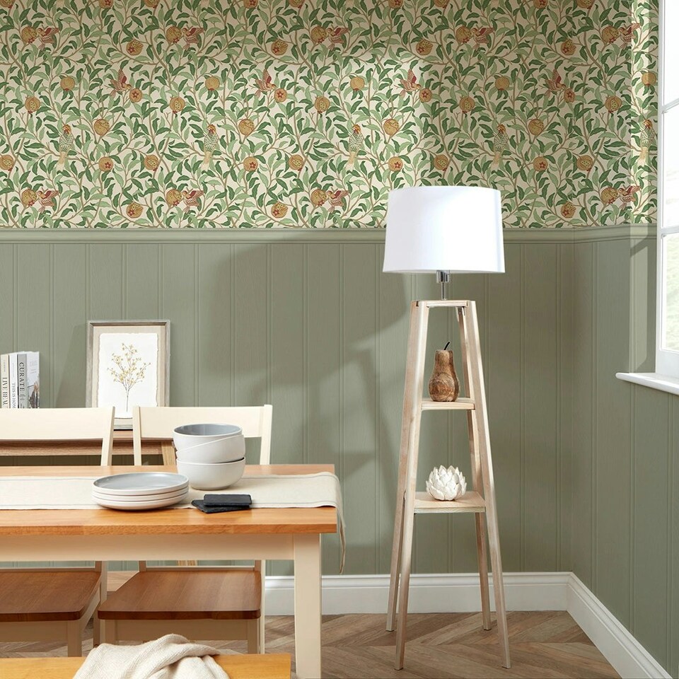 image 1 of Beauty Of Nature Panel Wallpaper in Sage Green on Cream with Sage Green Panel Multi