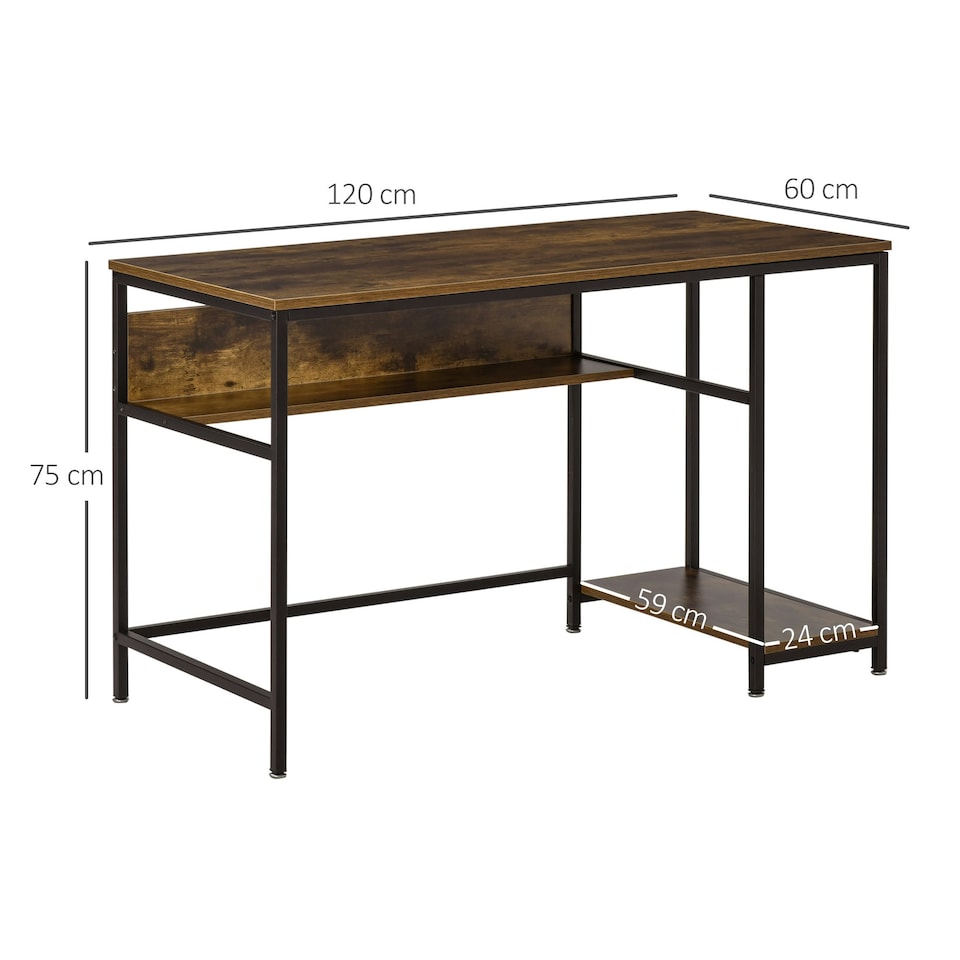 image 1 of HOMCOM Home Office Computer Writing Desk Study Workstation w/ Storage, Brown