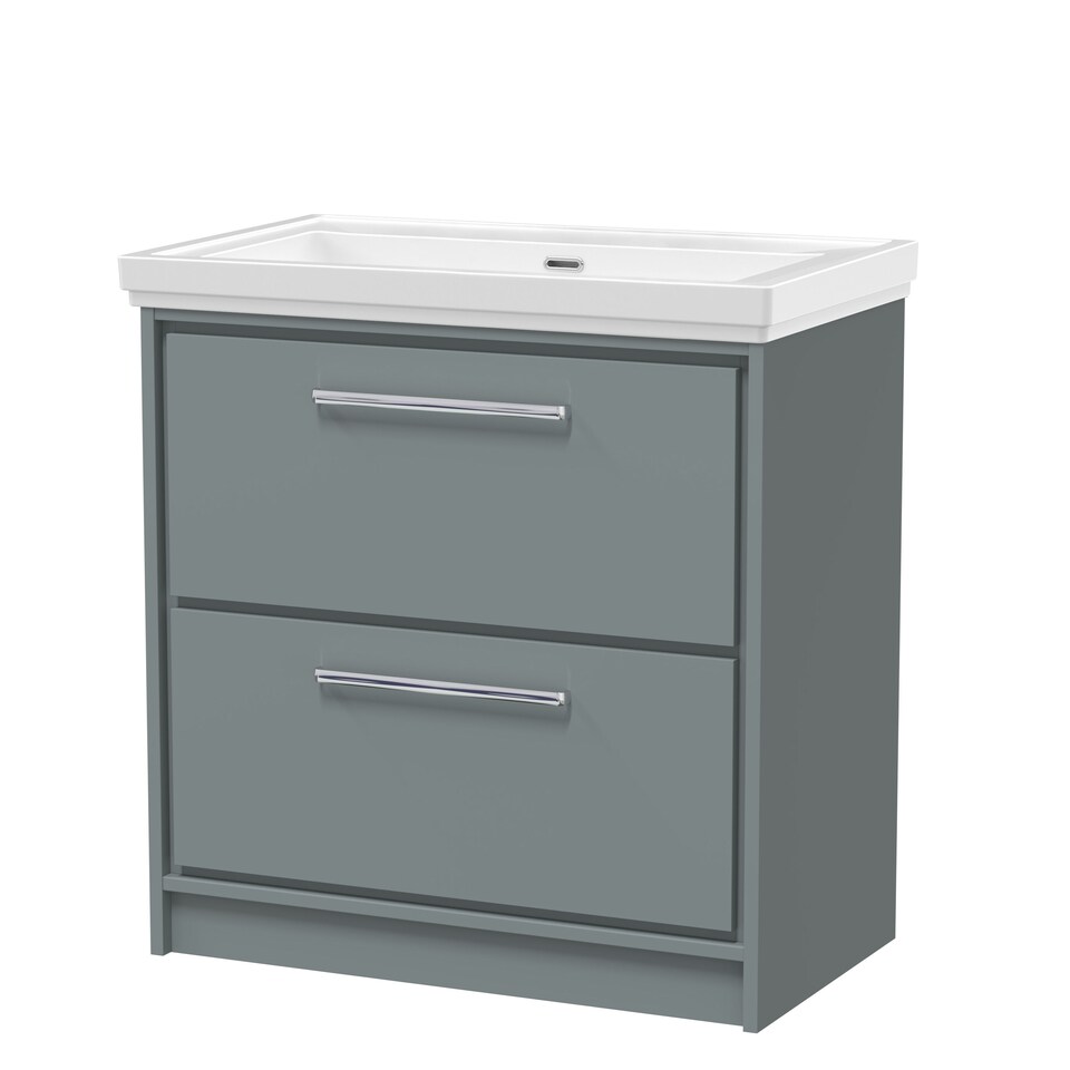 image 1 of Balterley Modern Floor Standing 2-Drawer Bathroom Vanity with Fireclay Basin | Grey | Monument Grey | 1