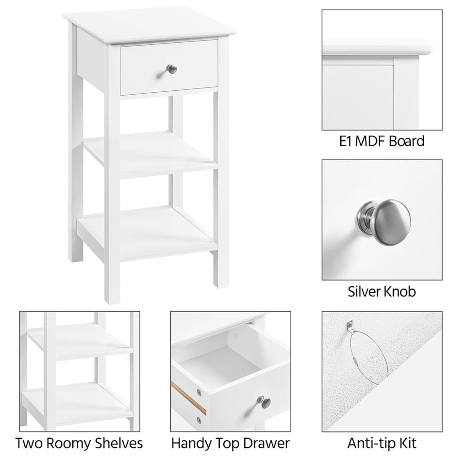 image 1 of Yaheetech Narrow Bedside Table with 1 Drawer 2 Shelves
