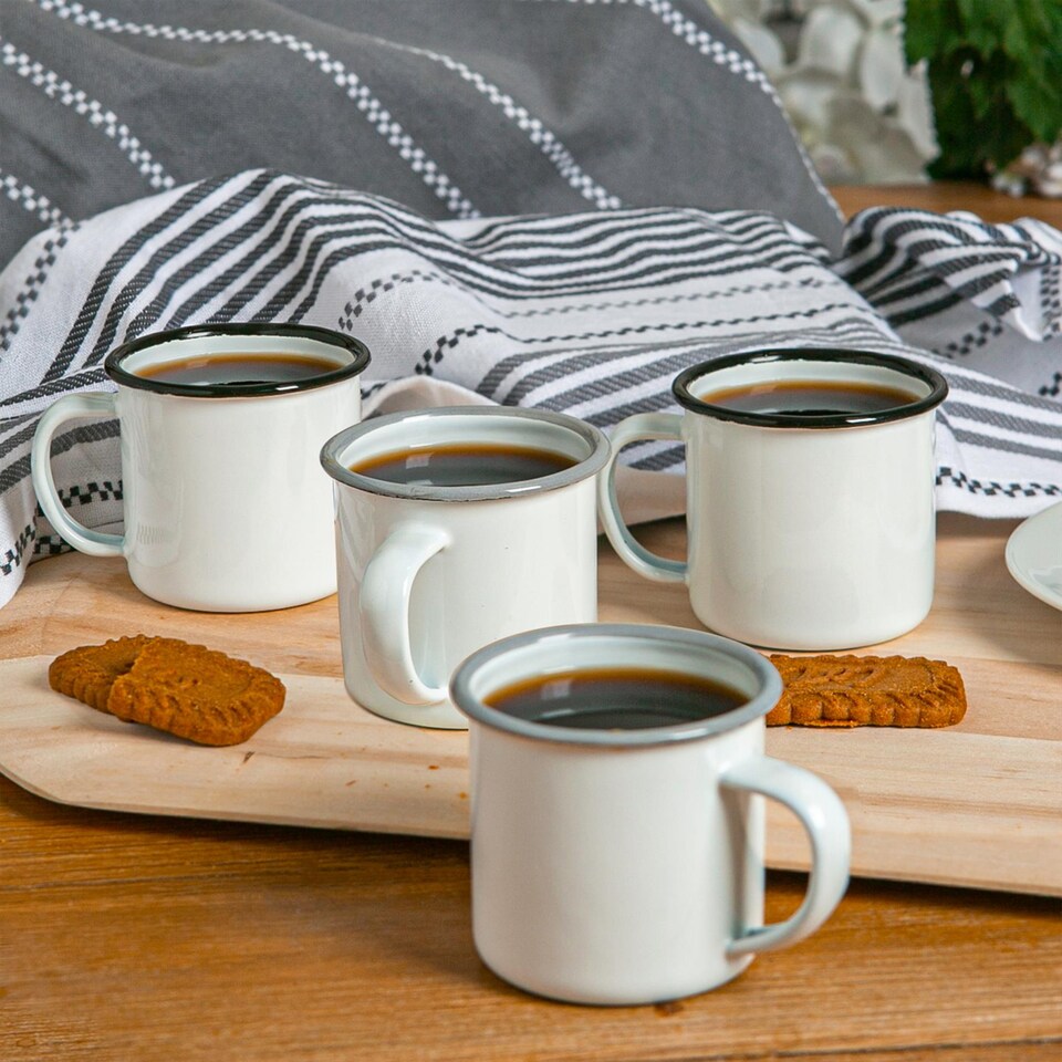 image 1 of Argon Tableware White Enamel Espresso Cups - 130ml - Black - Pack of 6 | Black | Black