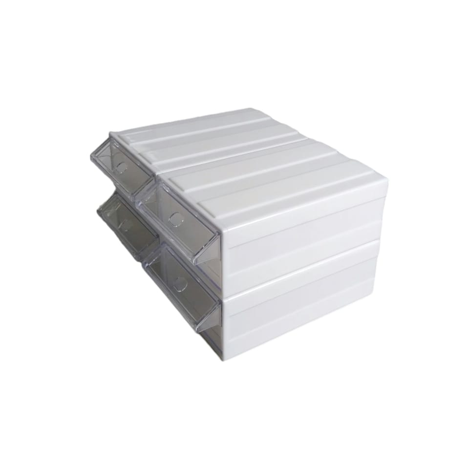 image 1 of White Stackable Plastic Storage Drawers L183xW110xH61mm with Removable Compartments