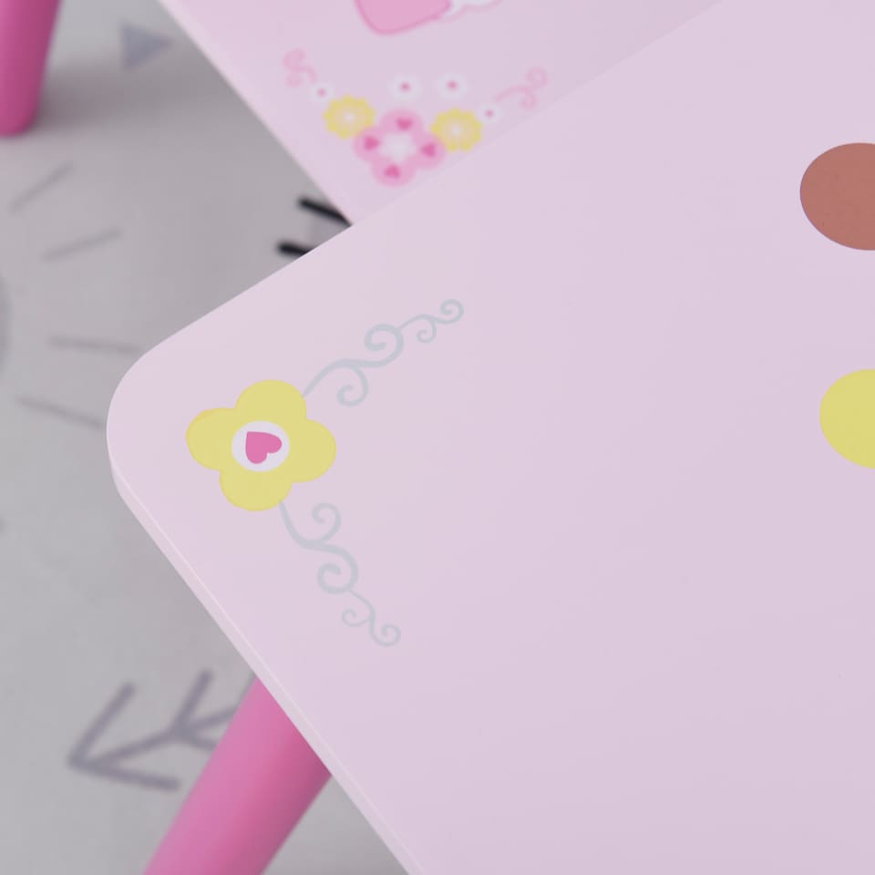 image 1 of HOMCOM 3 Pcs Kids Princess & Crown Chair Table Set Home Furniture 2-4 Yrs | Pink