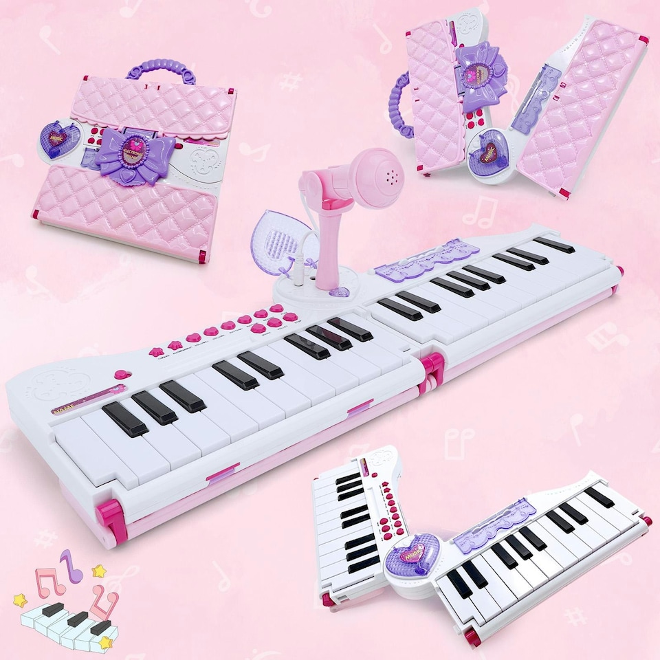 image 1 of 40-Key Folding Piano Keyboard Toy – Portable Electronic Music Toy with Lights & Sound (Pink)