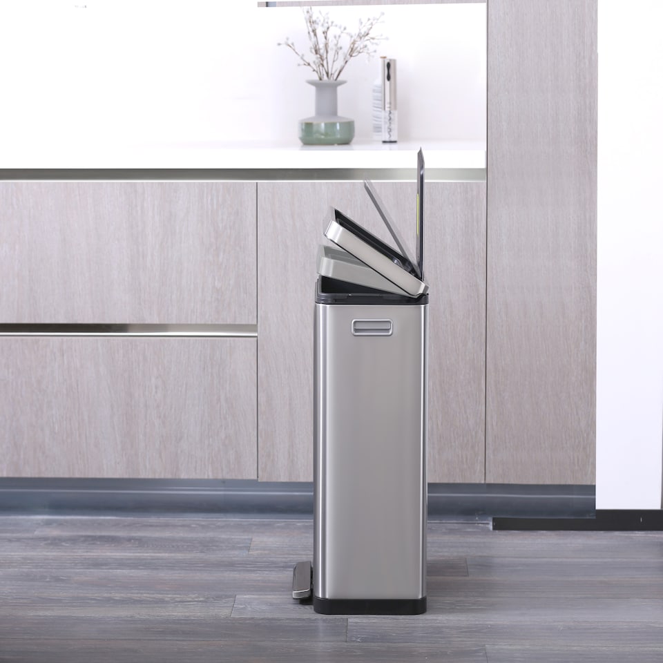 image 1 of X Cube Recycling Bin 20+20L | Silver | Stainless Steel | 40L