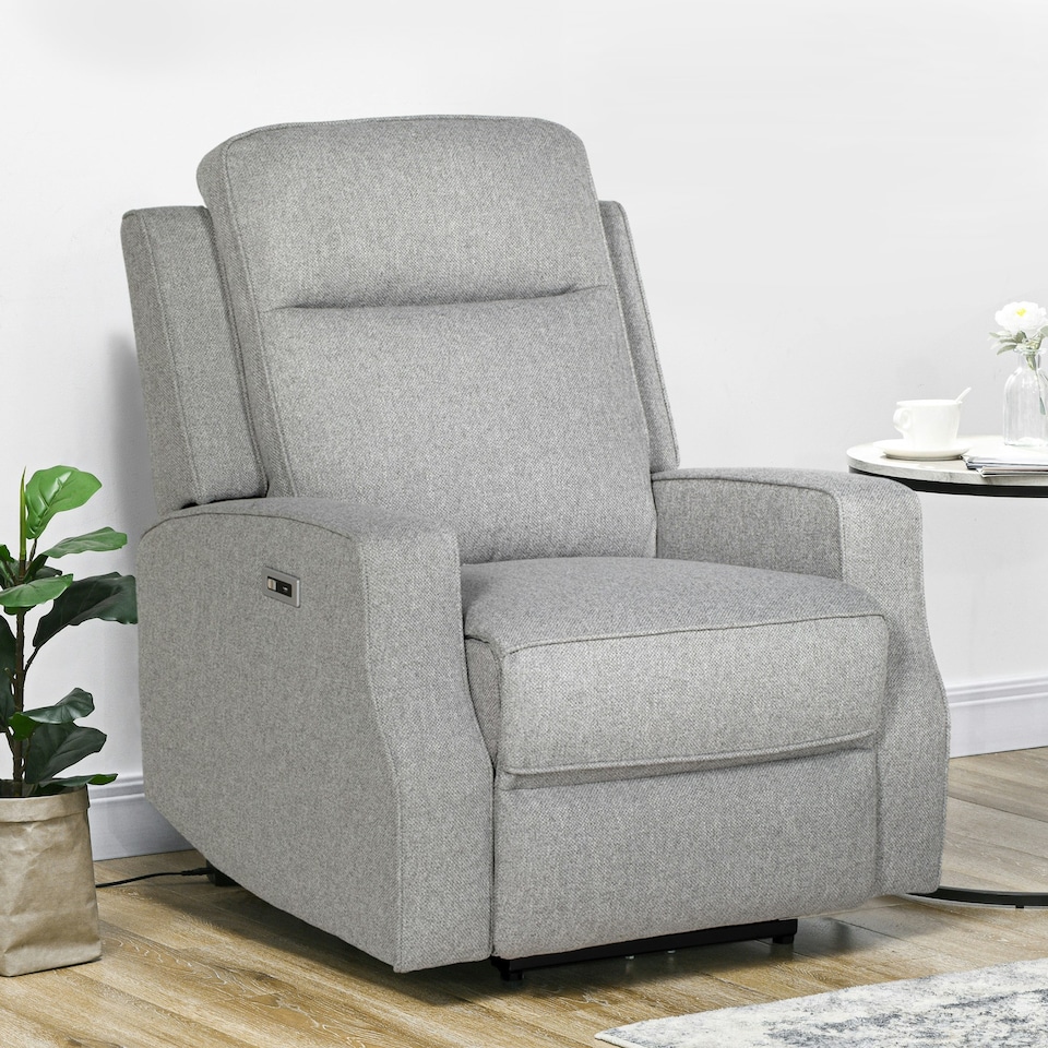 image 1 of HOMCOM Electric Armchair, Fabric Recliner Chair with USB Port, Grey