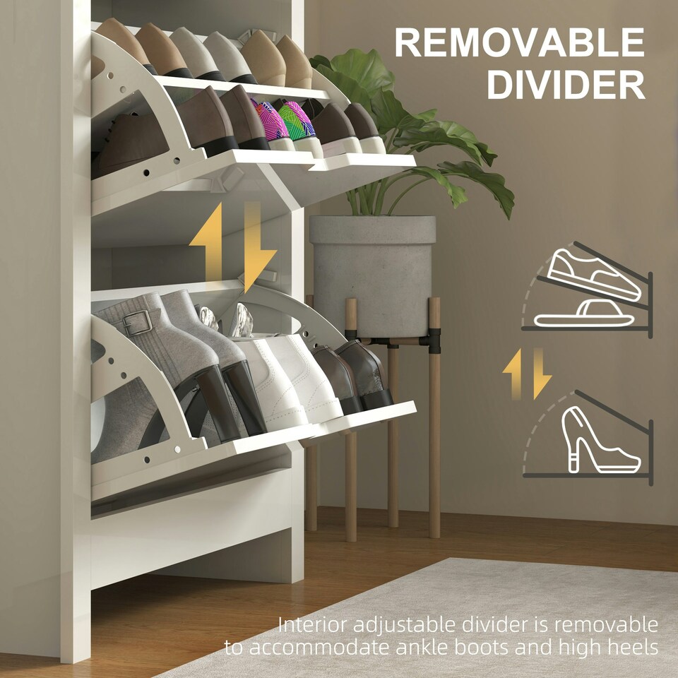 image 1 of HOMCOM 18-Shoe Storage Cabinet 6 Shelves 3 Drawers White | Oak | 72cm x 26cm x 112cm