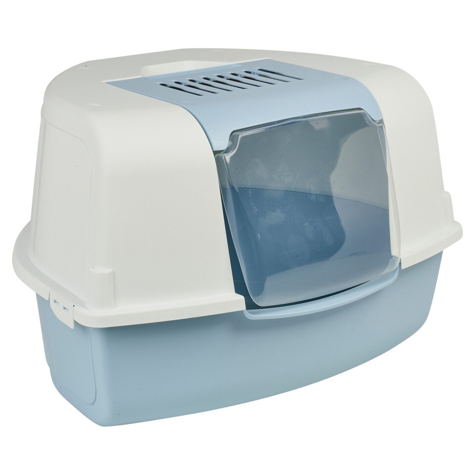 image 1 of Large Cat Corner Litter Tray Hooded Deep Cover Toilet Flap Box with Filter & Scoop | Blue | Light Blue | 1