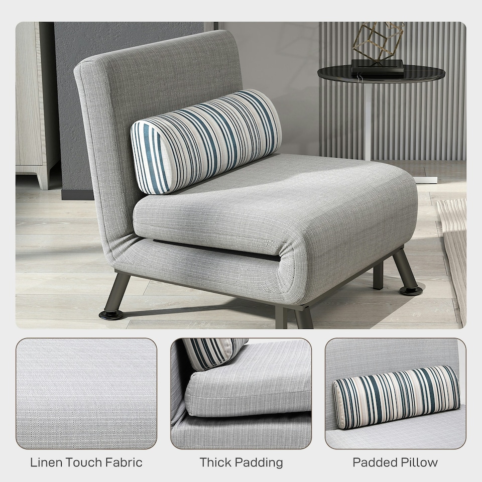 image 1 of HOMCOM Single Folding 5 Position Convertible Sleeper Chair Sofa Bed