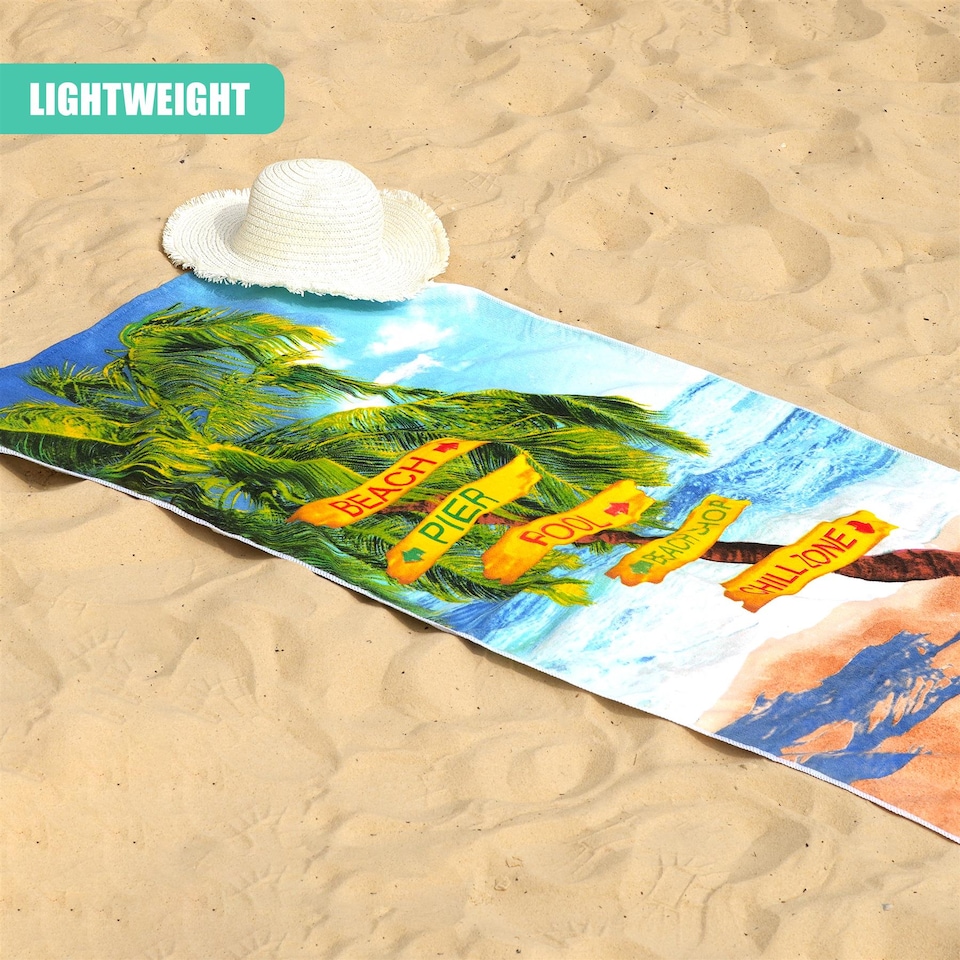 image 1 of GEEZY Microfibre Beach Towel Beach Signs Design Large 70x140cm Travel