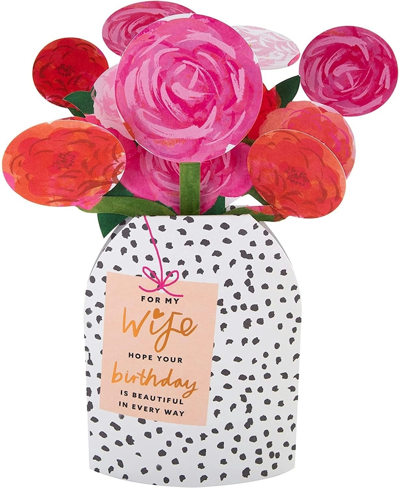 image 1 of Vase of Flowers Design 3D Birthday Card for Wife