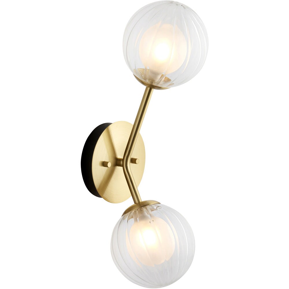 Satin Brass Dimmable Wall Light - 2x Dome Ribbed Glass Shade - 2x 3W LED G9